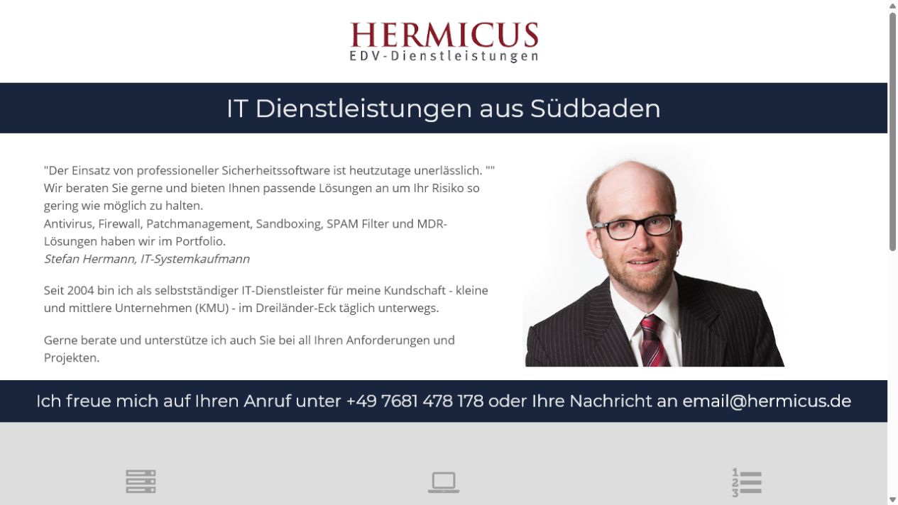Screenshot der Website HERMICUS EDV-Dienstleistungen