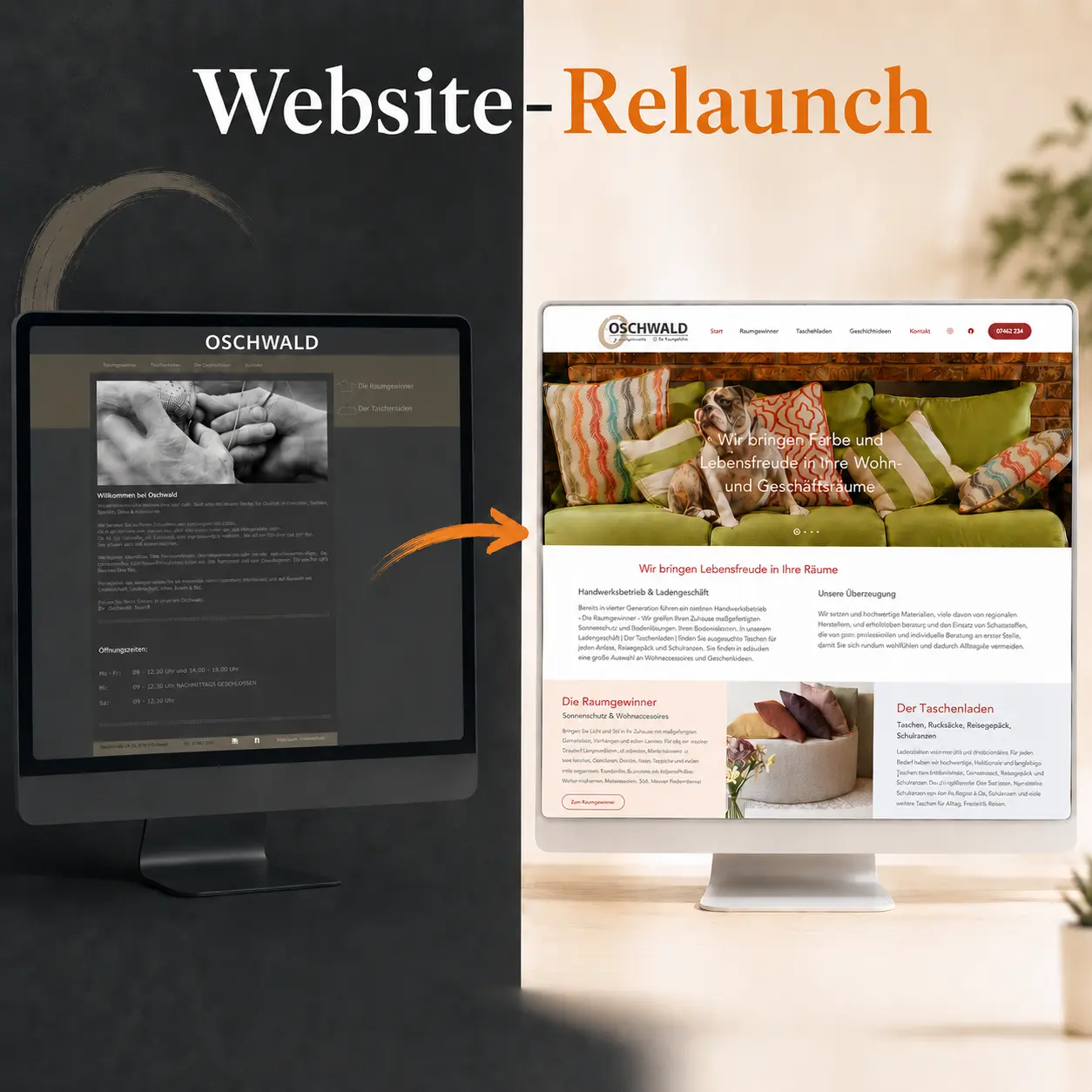 Website-Relaunch für Oschwald: Die frühere und die neue Website im Vergleich