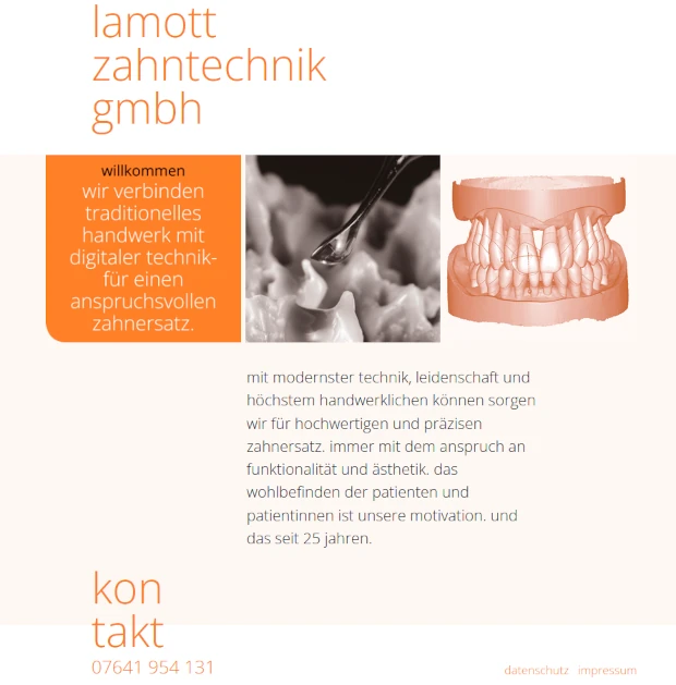 Website der Lamott Zahntechnik GmbH in Emmendingen