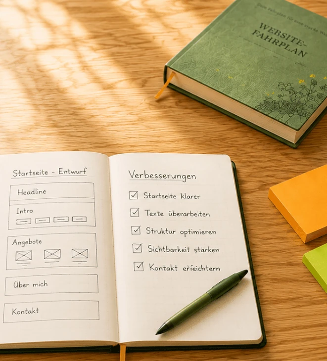 Schreibtisch mit Website-Fahrplan von Heike König