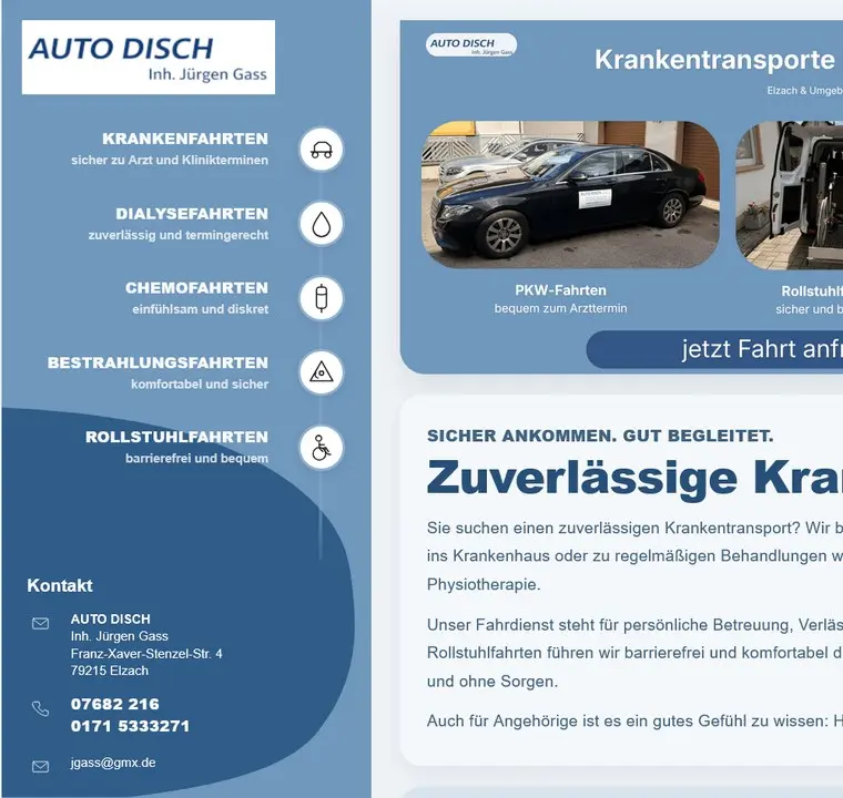Screenshot der Website-Referenz Auto Disch - Krankenfahrten Elzach und Haslach